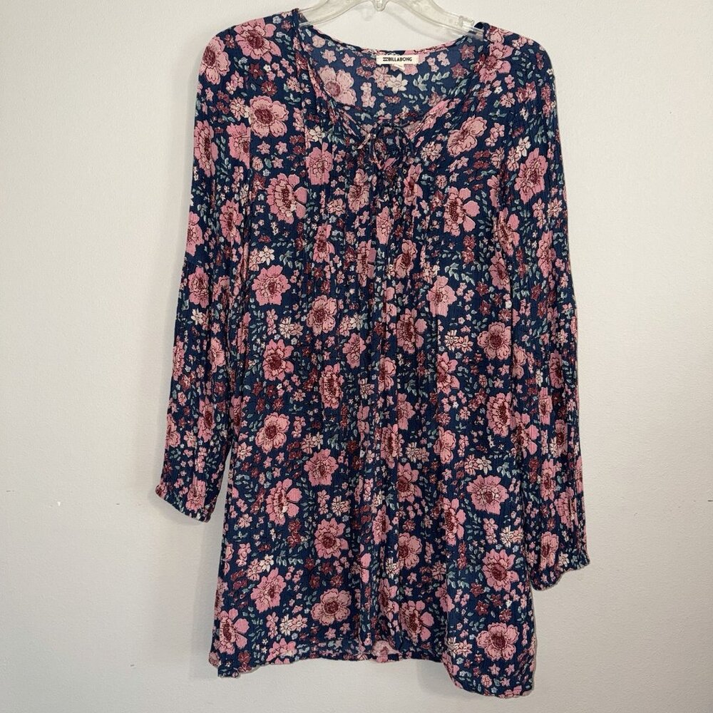 Billabong Dress Floral Navy Blue Pink Knee Length Loose Y2K‎ Spring Boho Small